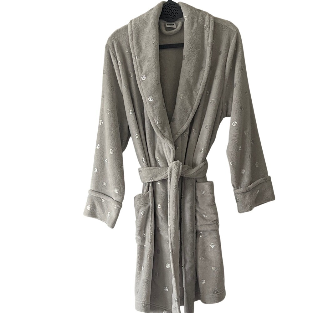 Sonoma Sleepwear Gray Sparkly Polka Dot Robe Small NWT